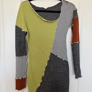 SHEIN Multicolor Patchwork Long Sleeve Dress